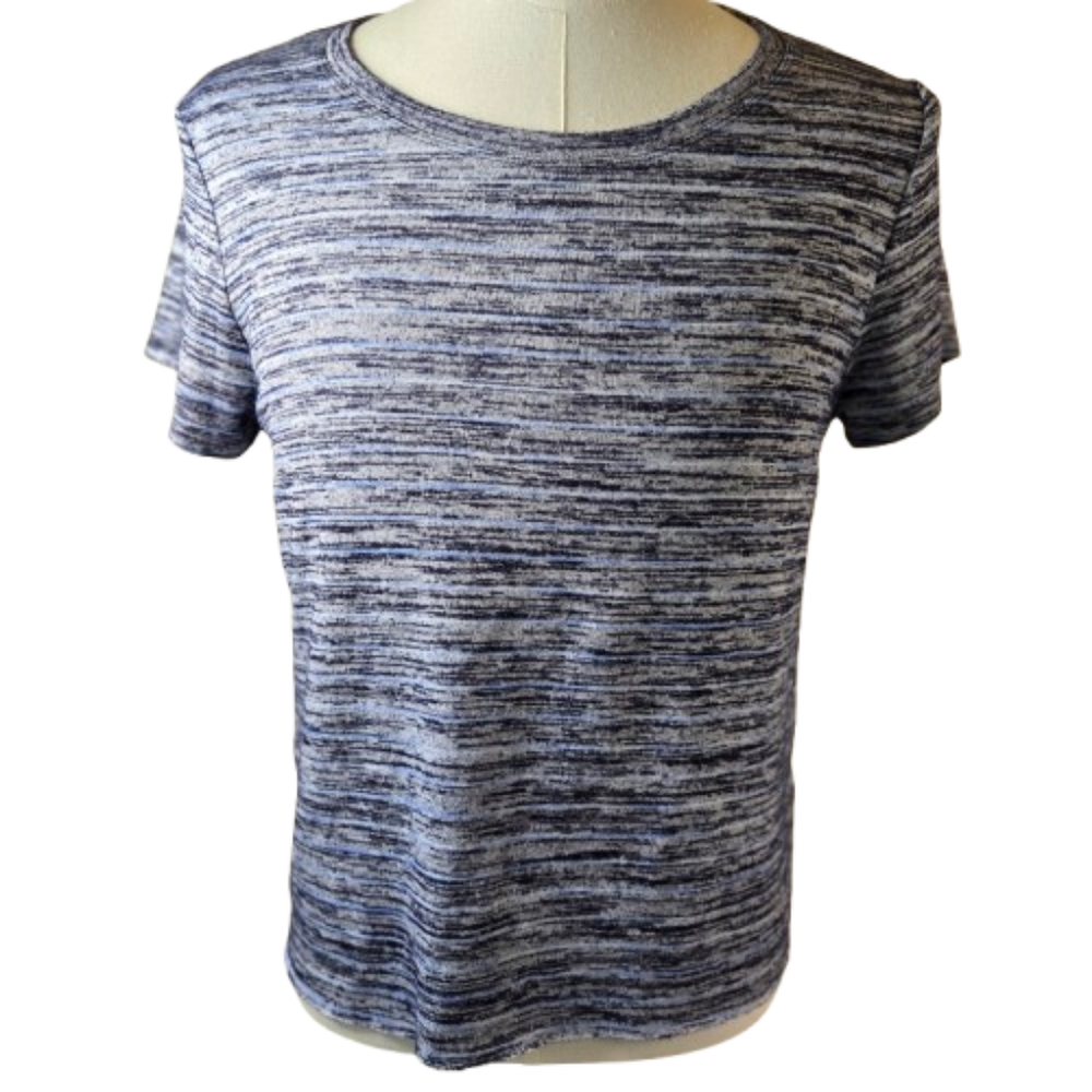 Market & Spruce Short Sleeve Knit Top Blue White Gray Size Large